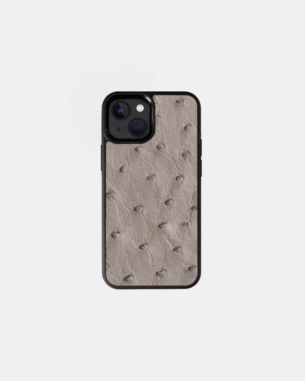 Gray ostrich skin case with follicles for iPhone 13 Mini