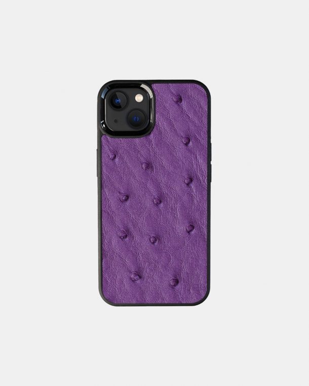 Чехол из фиолетовой кожи страуса с фолликулами для iPhone 13
