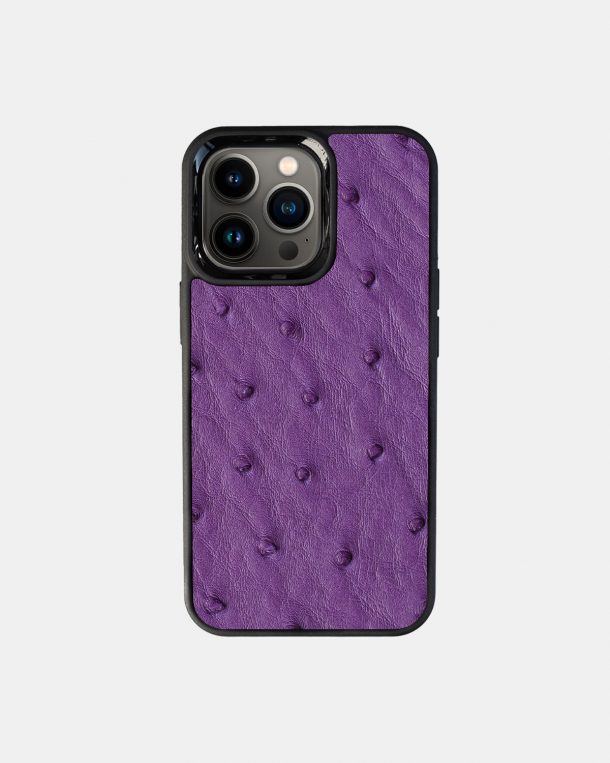 Case made of purple ostrich skin with follicles for iPhone 13 Pro
