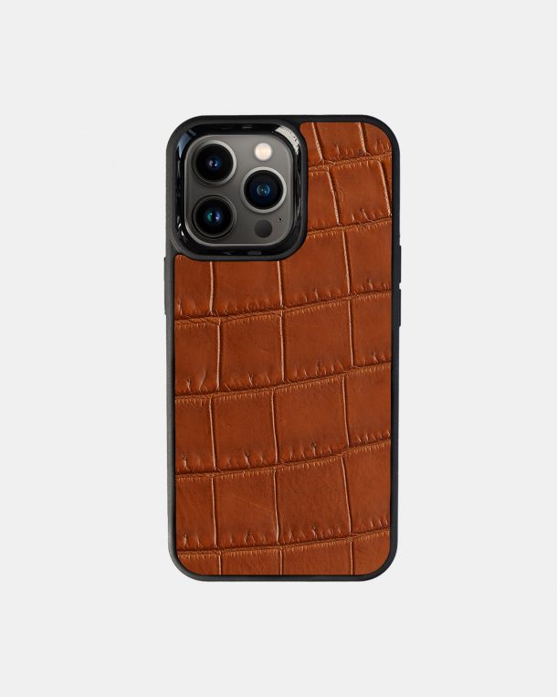 Чехол из светло-коричневой кожи крокодила для iPhone 13 Pro с MagSafe