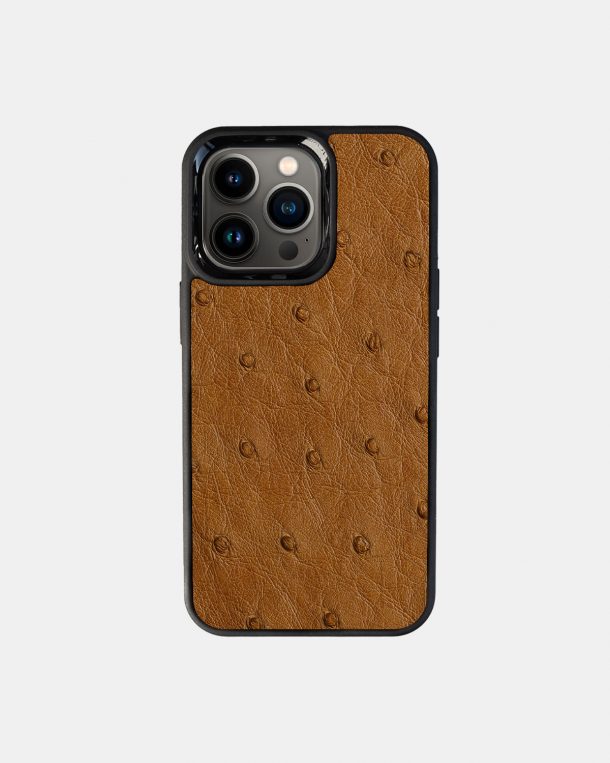 Чехол из светло-коричневой кожи страуса с фолликулами для iPhone 13 Pro с MagSafe