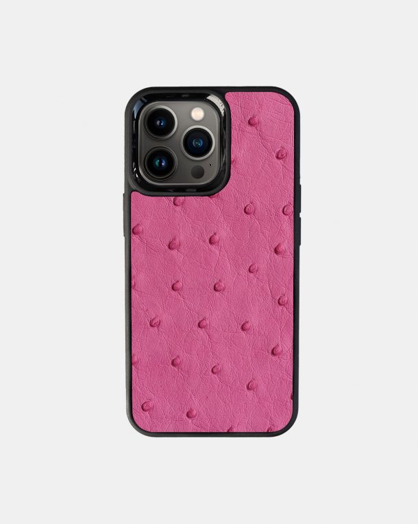 iPhone 13 Pro case made of hot pink ostrich skin with follicles
