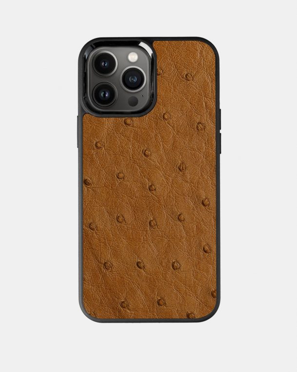 Чохол із світло-коричневої шкіри страуса з фолікулами для iPhone 13 Pro Max