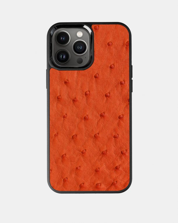 iPhone 13 Pro Max case made of orange ostrich skin with follicles