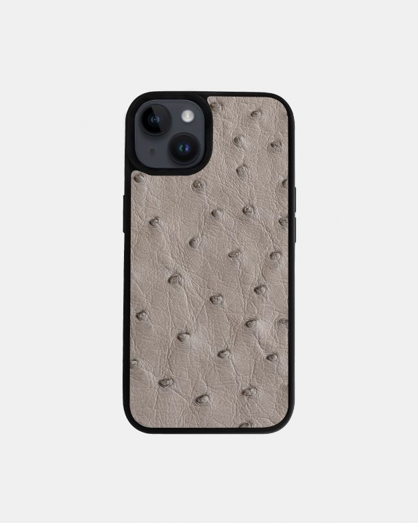 Чохол із сірої шкіри страуса з фолікулами для iPhone 14