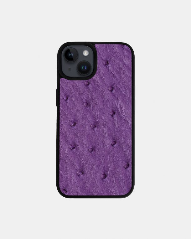 Чехол из фиолетовой кожи страуса с фолликулами для iPhone 14