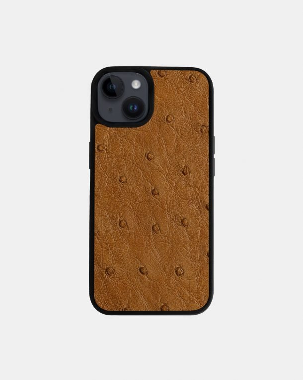 Чохол із світло-коричневої шкіри страуса з фолікулами для iPhone 14 з MagSafe