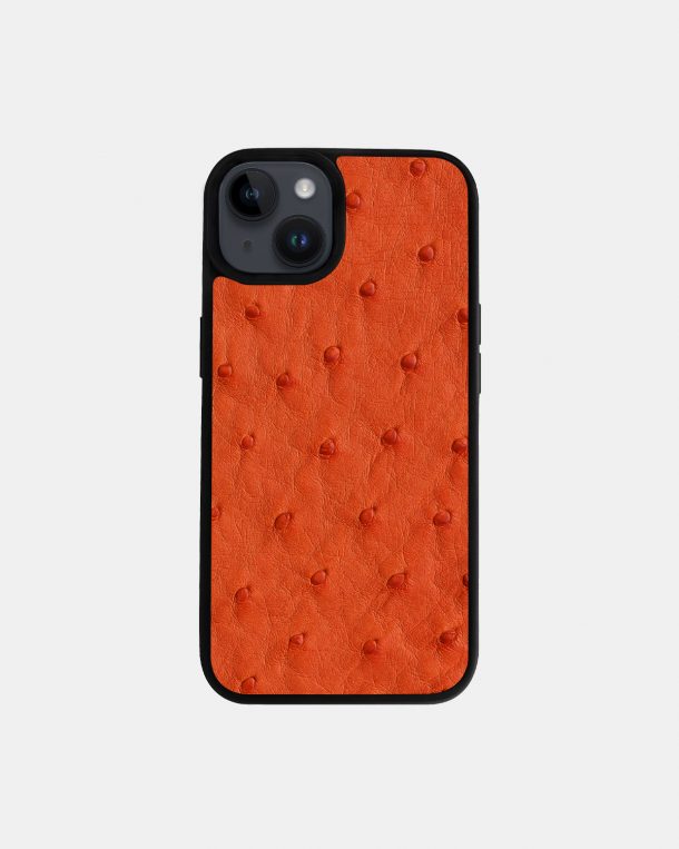 Чохол із помаранчевої шкіри страуса з фолікулами для iPhone 14