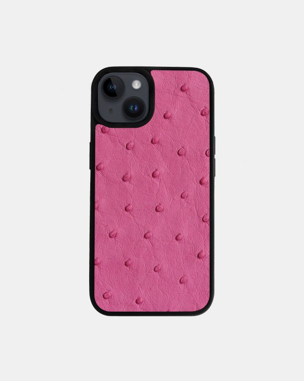 Чохол із яскраво-рожевої шкіри страуса з фолікулами для iPhone 14