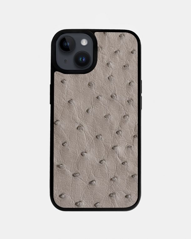 Чехол из серой кожи страуса с фолликулами для iPhone 14 Plus