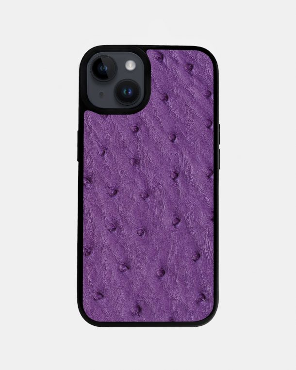Чехол из фиолетовой кожи страуса с фолликулами для iPhone 14 Plus