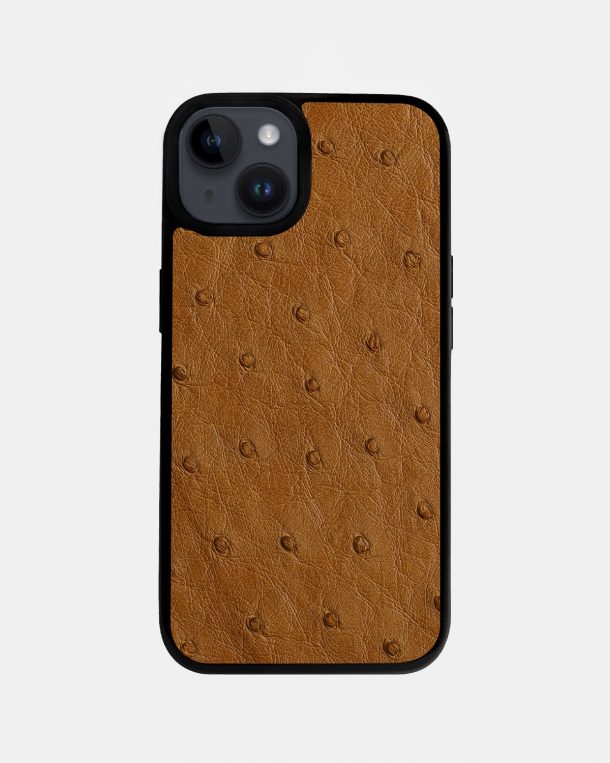 Чохол із світло-коричневої шкіри страуса з фолікулами для iPhone 14 Plus