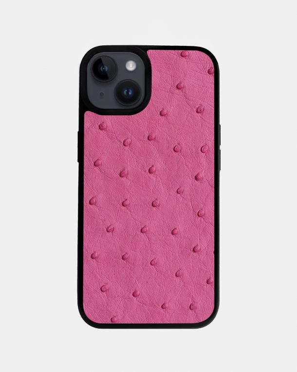 Чохол із яскраво-рожевої шкіри страуса з фолікулами для iPhone 14 Plus з MagSafe