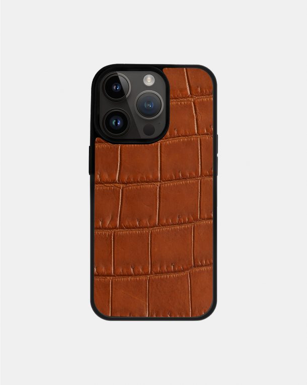 Чохол із світло-коричневої шкіри крокодила для iPhone 14 Pro