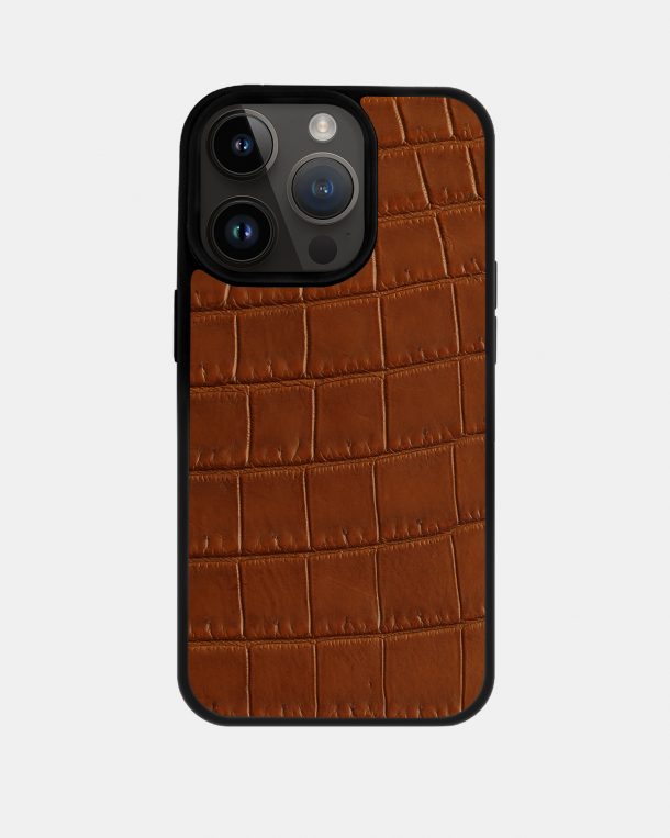 Чохол із світло-коричневої шкіри крокодила для iPhone 14 Pro Max