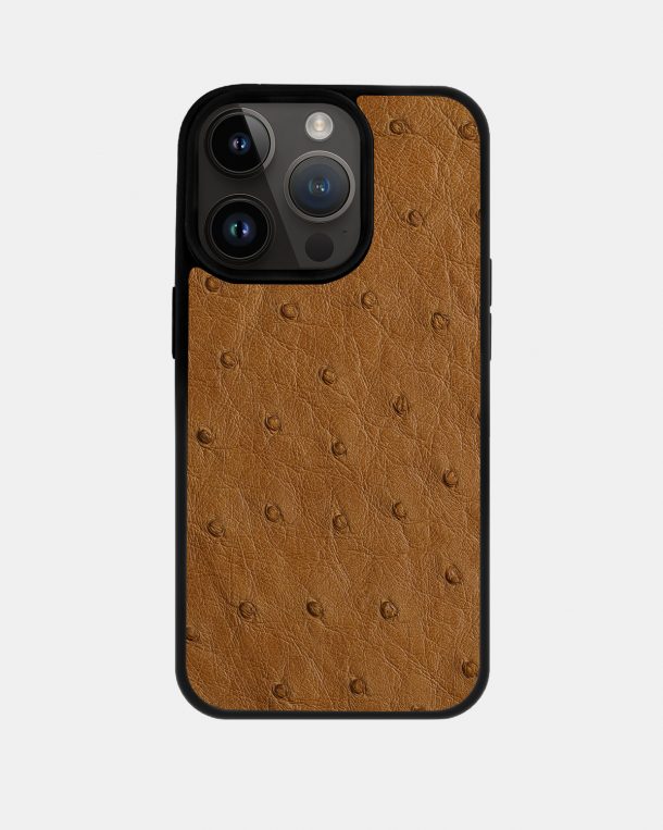 Чохол із світло-коричневої шкіри страуса з фолікулами для iPhone 14 Pro Max