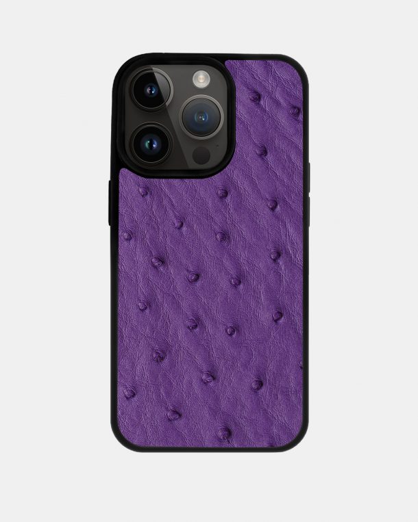 Чохол із фіолетової шкіри страуса з фолікулами для iPhone 14 Pro Max