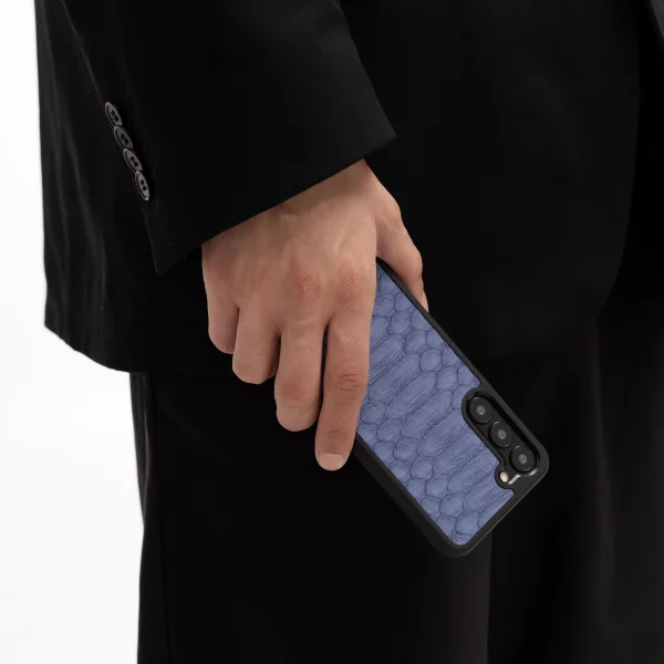 Чохол із сіро-синьої шкіри пітона з широкими лусочками для Samsung S23 Plus у Києві
