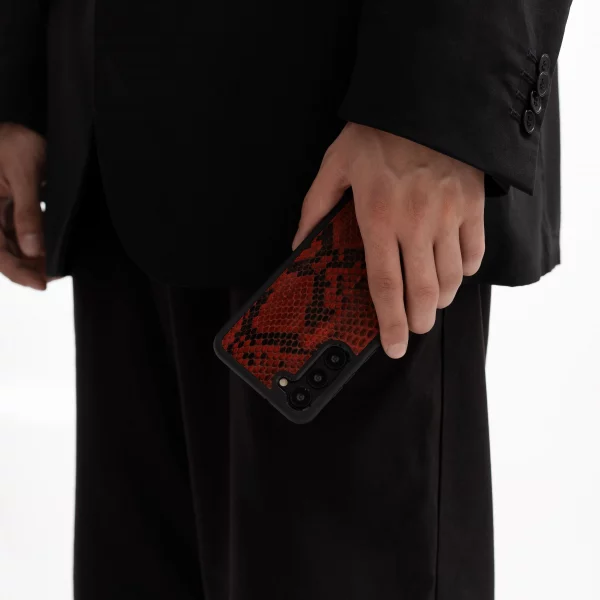 Чохол із червоної шкіри пітона з дрібними лусочками для Samsung S23 Ultra