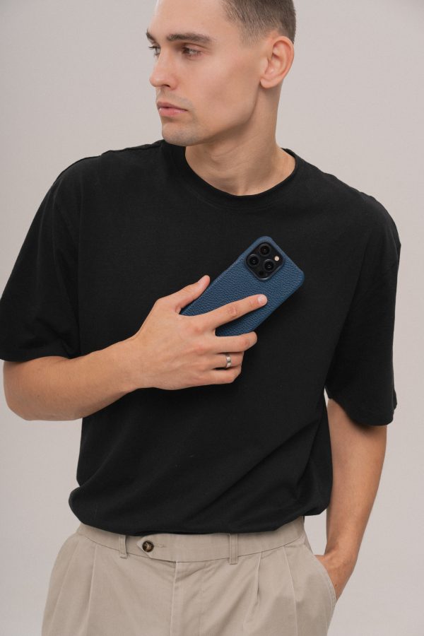 Темно-синій шкіряний чохол для iPhone 14 Pro Max
