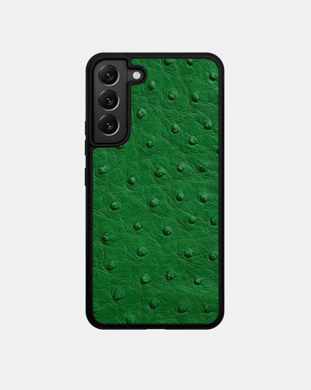 Чехол из зеленой кожи страуса с фолликулами для Samsung S22