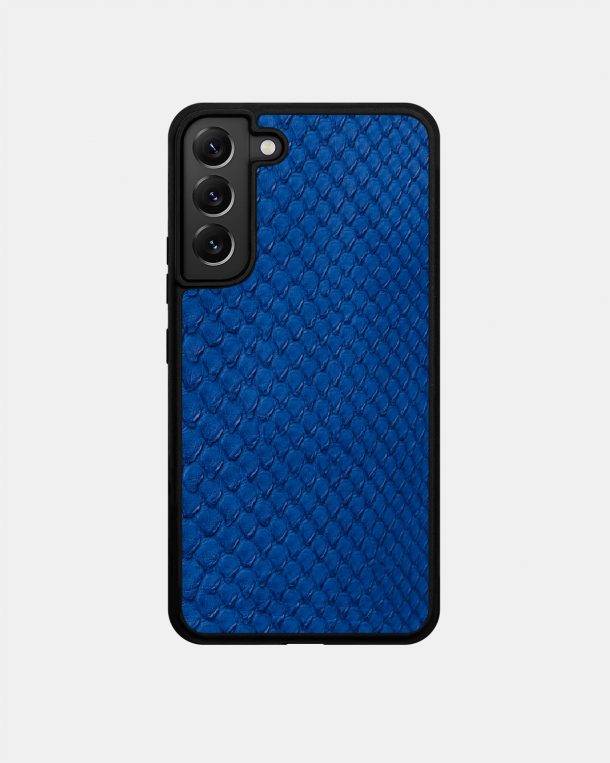 Blue python leather case with fine scales for Samsung S22