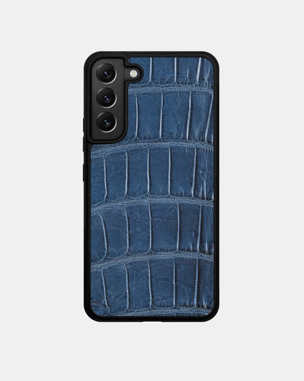 Чохол із темно-синьої шкіри крокодила для Samsung S22