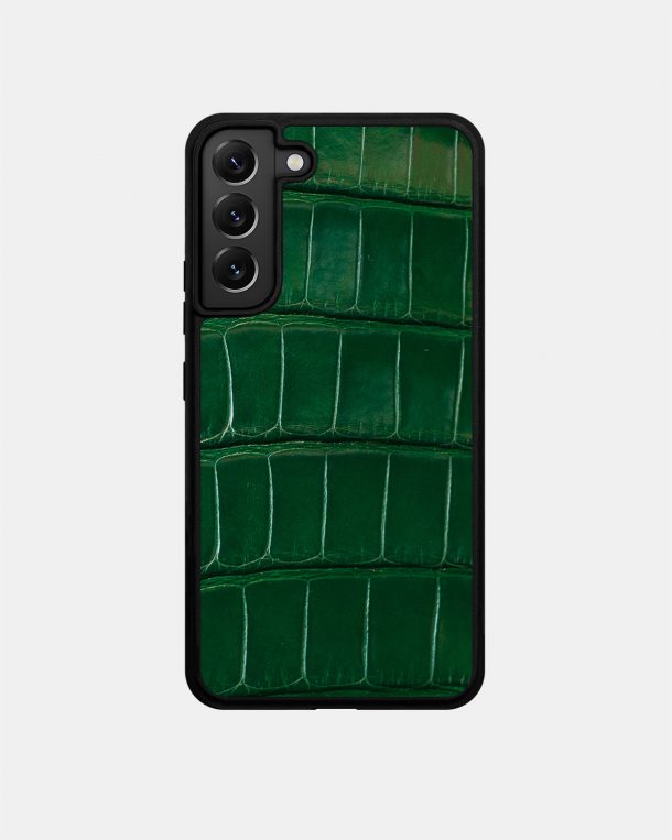 Чехол из темно-зеленой кожи крокодила для Samsung S22
