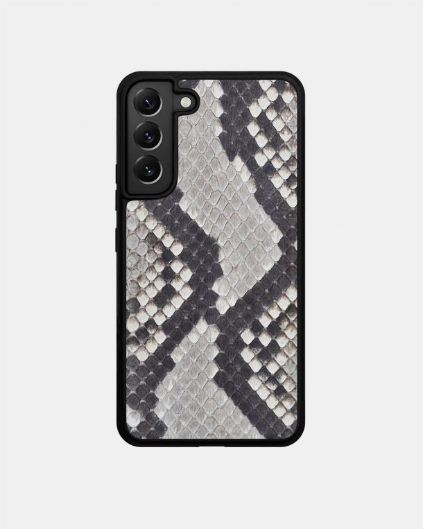 Black and white python leather case with fine scales for Samsung S22