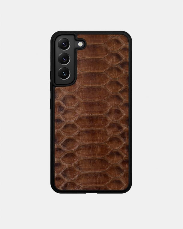Brown python leather case with wide scales for Samsung S22