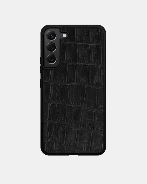 Black Crocodile Embossed Calf Leather Case for Samsung S22