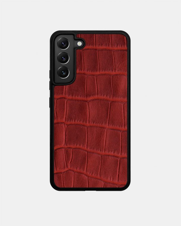 Red Crocodile Embossed Calf Leather Case for Samsung S22
