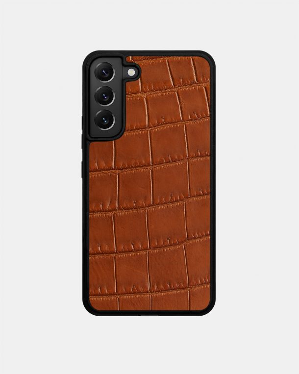 Dark Brown Crocodile Leather Case for Samsung S22