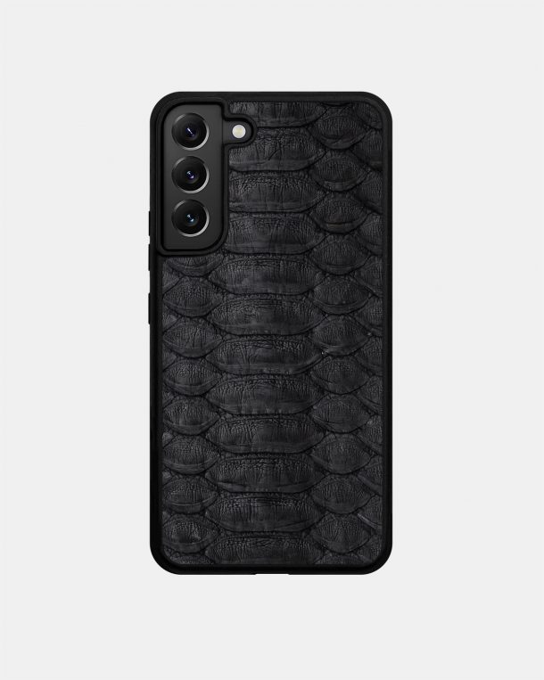 Black python leather case with wide scales for Samsung S22
