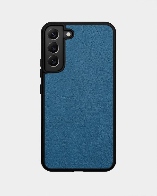 Чехол из голубой кожи страуса без фолликул для Samsung S22 Plus
