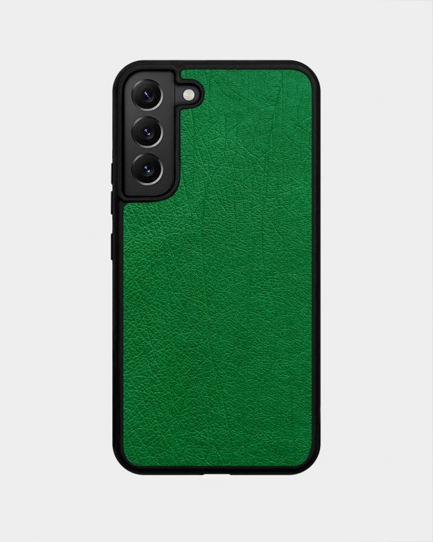 Чехол зеленой кожи страуса без фолликул для Samsung S22 Plus