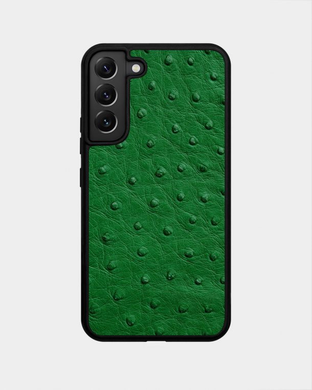 Чехол из зеленой кожи страуса с фолликулами для Samsung S22 Plus