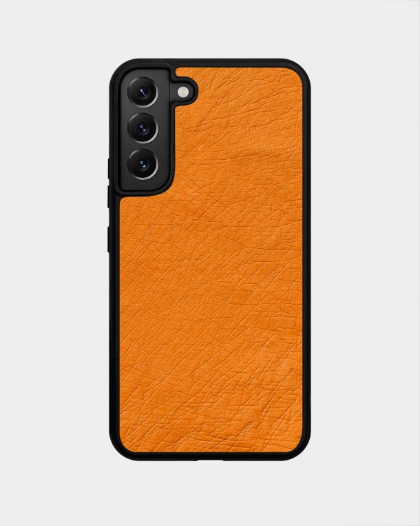 Чехол из оранжевой кожи страуса без фолликул для Samsung S22 Plus