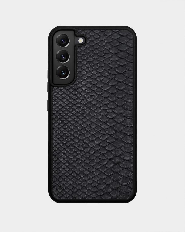 Black python leather case with fine scales for Samsung S22 Plus
