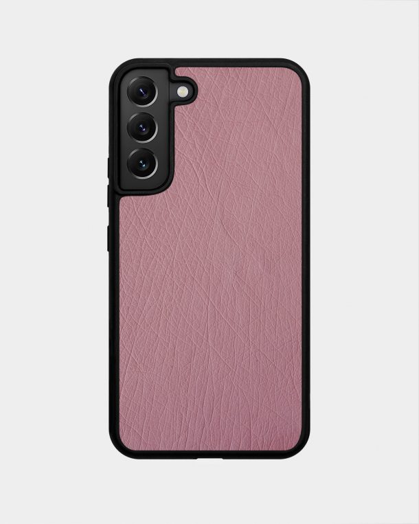 Чехол из розовой кожи страуса без фолликул для Samsung S22 Plus