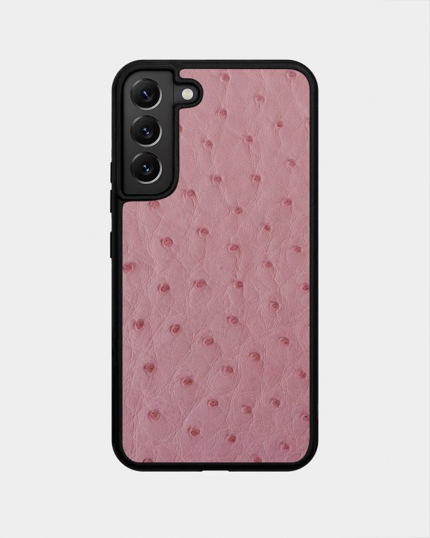 Чохол із рожевої шкіри страуса з фолікулами для Samsung S22 Plus