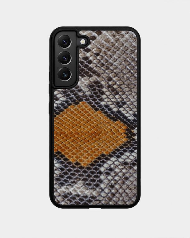 Samsung S22 Plus case made of gray and yellow python skin with fine scales
