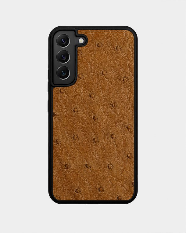 Light Brown Follicle Ostrich Leather Case for Samsung S22 Plus