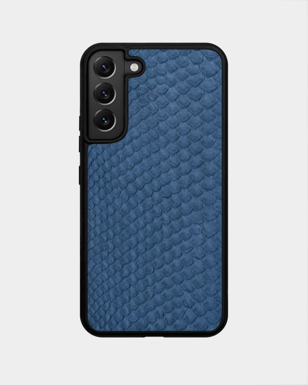 Samsung S22 Plus case made of gray and blue python skin with fine scales