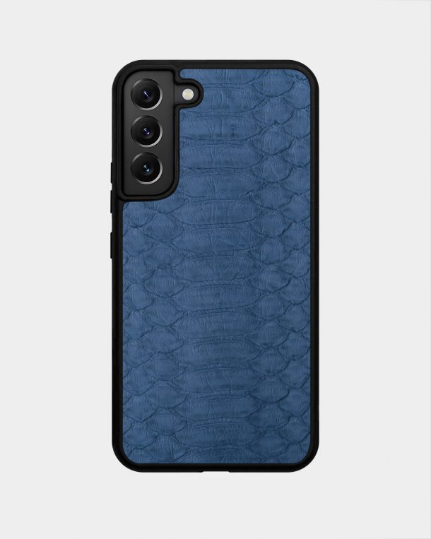Samsung S22 Plus case made of gray and blue python skin with wide scales