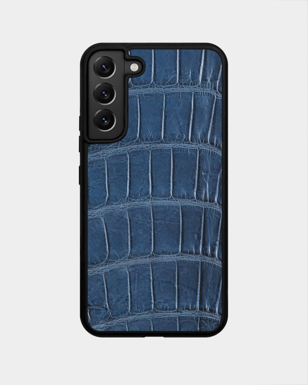 Чохол із темно-синьої шкіри крокодила для Samsung S22 Plus