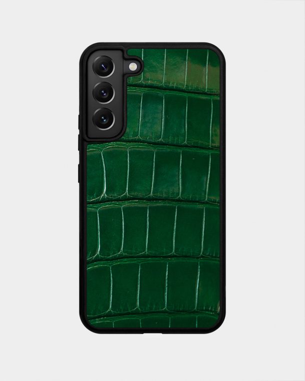 Чехол из темно-зеленой кожи крокодила для Samsung S22 Plus