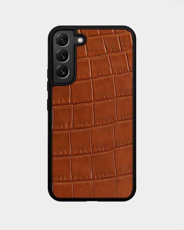 Dark Brown Crocodile Leather Case for Samsung S22 Plus