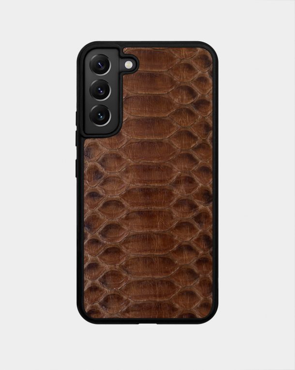 Brown python leather case with wide scales for Samsung S22 Plus