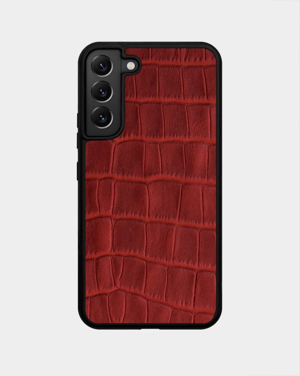 Samsung S22 Plus Red Crocodile Embossed Calf Leather Case